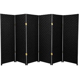 Oriental Furniture 4 ft. Tall Woven Fiber Room Divider - Black - 6 Panel