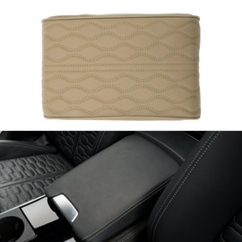 TUCKBOLD Universal Center Console Cover Car Armrest Cover Middle Console Cover Lid for Most Vehicle SUV Car Sedan 12.6"x8.66"x1.97" Beige Napa Leather Water Ripple Pattern