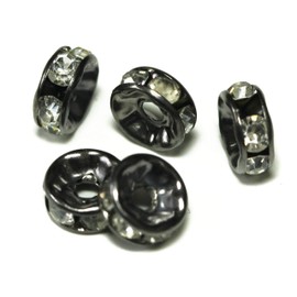 ALL in ONE Gun Black Plated Crystal Rhinestone Rondelle Spacer Beads for Jewelry Making (Gun Black - 100pcs, 8mm)