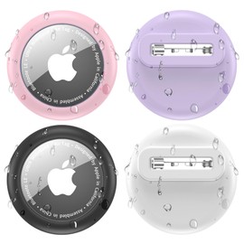ONEONTA for Air Tags-4 Pack Apple Kids Hidden Case, Air Tag Tracker for Kid, Air Tag Holder Kids with Invisible Pin, Anti Lost, for Children, Elderly, Luggage, Clothing (Black,White,Pink,Purple)
