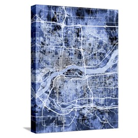 ART.COM Stretched Canvas Print Quad Cities Street Map by Michael Tompsett, 12" x 16"