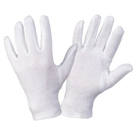 12 Pairs of Cotton Jersey Fabric Gloves, White / Black, Size 7 - 12, with fourchettes