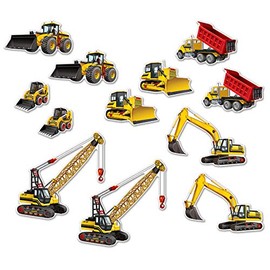 Beistle Construction Equipment Cutouts, 8"-20½", Yellow, Black and Red