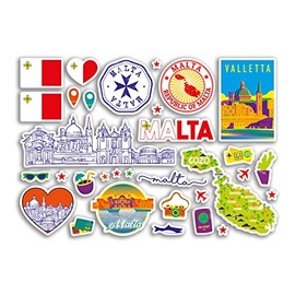 A5 Sticker Sheet Malta Landmarks Vinyl Stickers - Maltese Map Airport Stamp Skyline Flag Travel Holiday City Country Aesthetic #80355