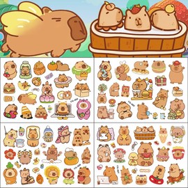 4 Sheets of 80+ Temporary Tattoos, Children, Waterproof Children's Tattoos, Skin-Friendly Capybara, Children's Tattoos for Birthday Party Decoration, Skin-Friendly Temporary Children's Tattoos