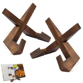 2Pcs 6.5Inch Handmade Wooden Cookbook Holder, Plate Display Stand, Wooden Picture Frame Stand, Modern and Traditional Kitchen Stand for Book, Craft Objects, House, Table Top Decorative Easels Display