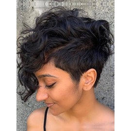 Unipearl Short Bob Wigs for Black Women Wear and Go Glueless Wigs Human Hair Pixie Cut Wig with Side Bangs Pixie Layered None Lace Full Machine Made Wig 1B