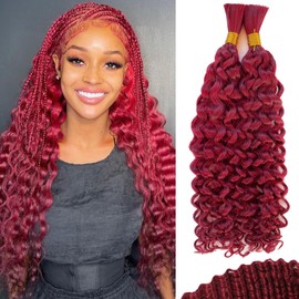 Belaved Burgundy Human Braiding Hair 100g Deep Water Wave Bulk Human Hair for Braiding No Weft Bohemian Curly Human Hair Extensions for Boho Braids Wet and Wavy 2 Bundles Red 22Inch