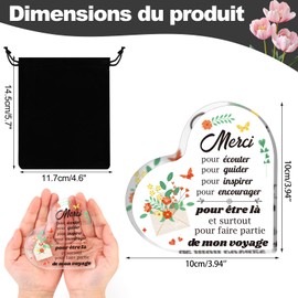 DPKOW French Teacher Appreciation Gifts for Women, Heart-Shaped Acrylic Plaque Thank You Teacher Gift from Students, Teachers Leaving Gifts Birthday Christmas, Heart Paperweight Keepsake