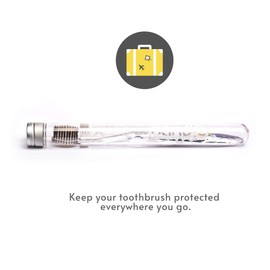 Nano-b Rainbow Pack of 4 Antibacterial Manual Toothbrushes【Gold & Bamboo Charcoal】 Crystal Design - Pro Head, Soft Medium Bristles - Sensitive Teeth Gum - Deep Clean Plaque Removal - Travel Case