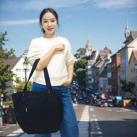 Fammart Large Canvas Tote Bag for Women, Shoulder Handbag with Laptop Compartment for College Work Nurse Travel Gym - Luggage Strap, Zipper Closure, 9 Pockets