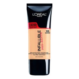 Base de maquillaje líquida L'Oréal Paris Infallible Pro-Matte 24 hrs tono 105 natural beige - 30mL
