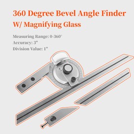 Bevel Protractor, 360 Degreel Universal Steel Bevel Protractor, Precision Angle Finder Measuring Ruler, with W/Magnifying Glass, for Internal and External Angle Measurement