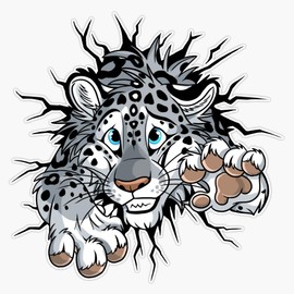 Stuck Snow Leopard (Light Background) Waterproof Vinyl Window Bumper Sticker Decal 5"