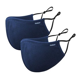 Maskari Maskari Navy Blue Reusable Face Mask | Washable | 3 Layer Face Masks | Adjustable Earloops | HeiQ Viroblock | Breathable | Ideal for kids | Pro 2 Pack, Small