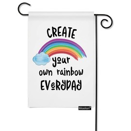 Moslion Create Your Own Rainbow Everyday Garden Flag 12.5x18 Inch Motivational Quote Cloud Yard Flag Burlap Banners Vertical Double Sided for Farm House Outside