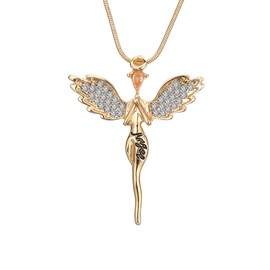 Lucky Angel Necklace for Women Shiny Cubic Zirconia Crystal Pendants Gold Plated Fashion Choker Necklace for Girls, Metal, Cubic Zirconia