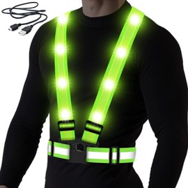 BAOBICUTE LED Reflective Vest,USB Rechargeable Reflective Running Vest with Safety Lights and Adjustable Size Elastic Band Night Reflective Vest Gear Accessories for Men Women Kids(Green Light)