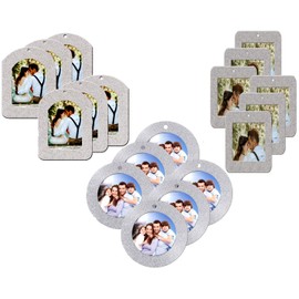 MIXTEACH 15 Pieces Christmas Photo Frame Ornaments Glitter Holiday Picture Frame Gifts and Tree Decoration for Christmas Party Favor (Round, Square, Door Type) (Silver)