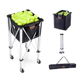 VEVOR Foldable Tennis Ball Hopper, Holds 180 Tennis Balls, Lightweight Aluminum Alloy Tennis Ball Basket Cart with Wheels, Removable Bag,Carry Bag, Portable Sports Teaching Cart for Tennis Player