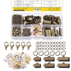 Mardatt 430Pcs Bronze Ribbon Bracelet Kit Includes Crimp Ends Lobster Clasps with Jump Rings and Chain Extenders