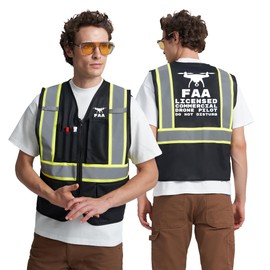 A-KSAFETY High Visibility Security Vest for Security Guards, Safety Workers, Construction & Men's Work, Black-drone Pilot, Medium