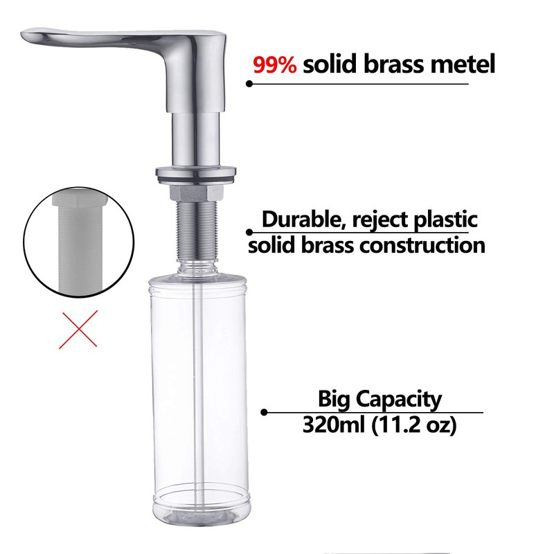 BZOOSIU Kitchen Sink Soap Dispenser Chrome, Solid Brass Pump Head