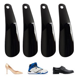 JEYORZY Pack of 4 Mini Shoehorn, Plastic Shoehorn, Small, Short, 16 cm Shoehorn, Small, Mini Shoehorn, Travel Shoehorn for Men, Women, Children (Black)