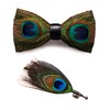 RBOCOTT Leather Feather Handmade Pre-tied Bow tie and Brooch Sets