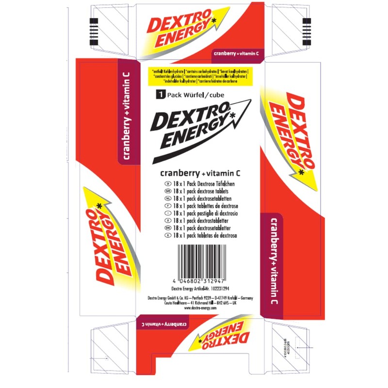 Dextro Energy Cubes Cranberry and Vitamin C – Pack of
