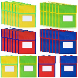 Book Bags for Classroom Medium Book Pouches Bulk Colorful Reading Book Bags with Name Tag Pockets Student Book Protector Pouch Student Chair Pockets, Waterproof 12 x 10 Inches (32 Pcs)