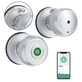 Gavdhe Fingerprint Door Knob-Fingerprint Door Lock with Keypad & App Control-Smart Door Knob,Silver - Ideal for Apartment, Bedroom, Office