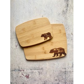 Mama Bear And Baby Bear Cutting Board Set, Bamboo Cutting Board Set of Two, Family Cooking Cutting Boards, Gift Idea