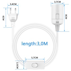 VIEVRE VIEVRE Lampenfassung E27 mit Kabel,Fassung E27 mit Kabel und Schalter,E27 Lampensockel mit 3M Netzkabel und EU Stecker,Lampenfassung mit Kabel,Lampenfassung mit Schalter,Lampenfassung mit Stecker