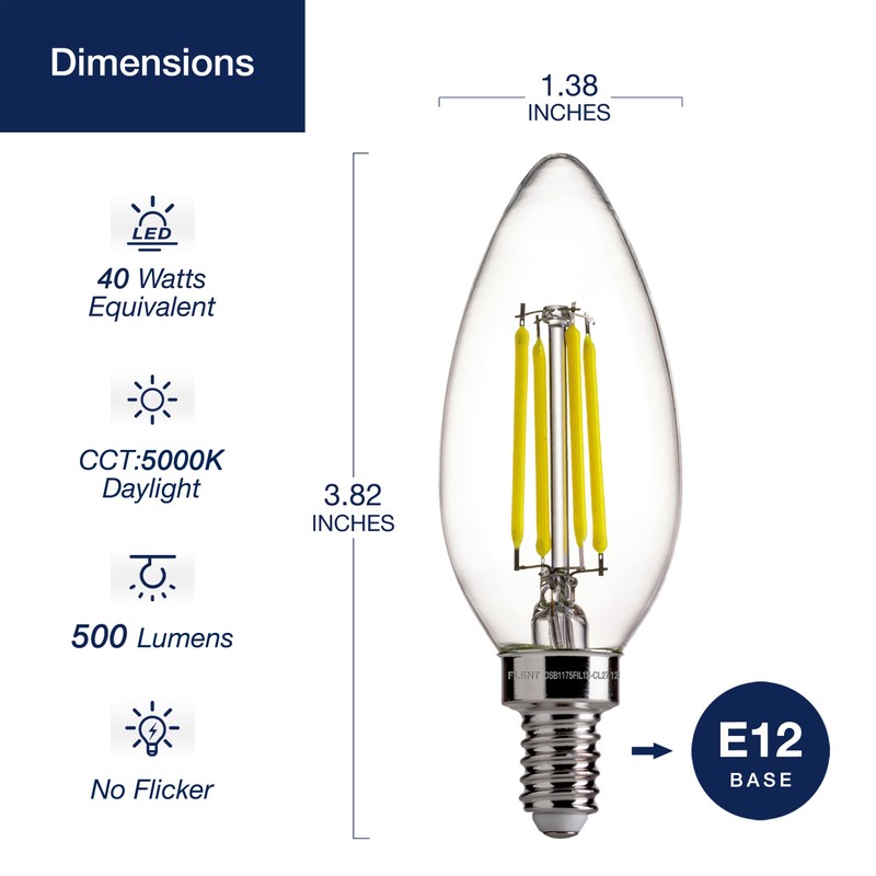 FLSNT 60W Equivalent LED Candelabra Bulbs, Dimmable LED Chandelier Bulbs,