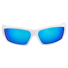 OPTIC EDGE Freelance Sunglasses, Shiny White Frame with Ice Blue Mirrored Polycarbonate Lenses, Medium to Large