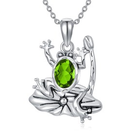 Plesitep Birthstone Frog Necklace for Women 925 Sterling Silver Crystal Frog Pendant Austria August Birthstone Necklace Jewelry for Mom Wife