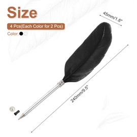 PATIKIL 4 Pcs Feather Ballpoint Pen, Fluffy Vintage Ink Quill Pen Refined Plated Rod Quill Pen for Calligraphy Writing Signature Guest Wedding Gift, Black White