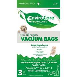 EnviroCare Replacement Allergen Vacuum Bags designed to fit Kenmore 50688 and 50690 Type U, L, and O, Panasonic Type U-2, U-10 Uprights 3 Pack