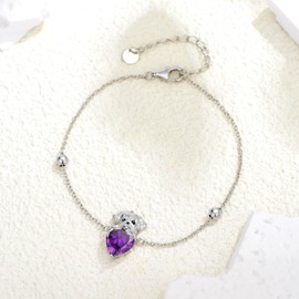 LONAGO Dog Bracelet with Birthstone Maltese Dog Link Bracelet Gift for Women (February)