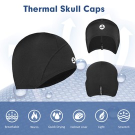 EMPIRELION Unisex Thermal Running Hat with Ears Skull Cap Cycling Helmet Beanie Hat, Black + grey melange