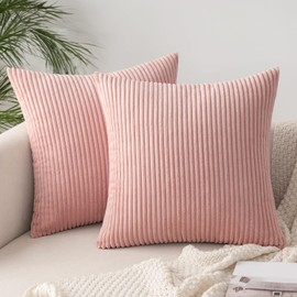 SLOZZI Set of 2 Corduroy Cushion Covers, Pink, 40 x 40 cm, Sofa Cushion Cover, Decorative Cushion Cover, Couch Cushion Cover, Soft, for Sofas, Bedroom, Living Room, Balcony