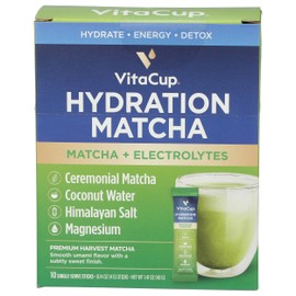 VitaCup Hydration Matcha + Electrolytes, Premium Harvest Matcha, 10 Single-Serve Sticks (Pack of 12)