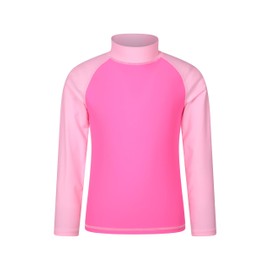 Mountain Warehouse Kids Rash Vest - UV Protection Rash Guard, Long Sleeves Childrens Rash Shirt, Flat Seams, Quick Drying, Stretch Fabric - Ideal for Swimming, Bubblegum Kids Size 7-8 Years