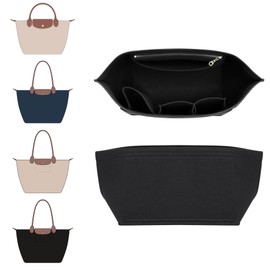 Doxo 2025 Longchamp Organizer Insert Large Purse Bag Organizer with Cup Holderp,Compatible with le pliage Tote Handbags (L,Black)