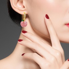 Cute Pink Apple Earrings, Natural Watermelon Stone Earring Set Christmas Eve Xmas Birthday Gifts for Granddaughter Daughter Niece Y4031-UK