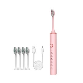 Electric Toothbrush Soft Bristle USB Charging Highly Efficient Sonic Electric Toothbrush for Women Men Pink