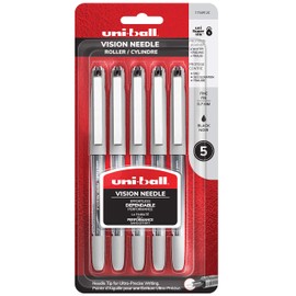 uni-ball Vision Needle Rollerball Pens Fine Point, 0.7mm, Black, 5 Pack