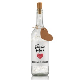 Liebtastisch Bottle Light with Saying "Tochterherz, schön dass es dich gibt", Birthday Gift Daughter, Gifts for Daughter, Decorative Bottle, LED Lighting