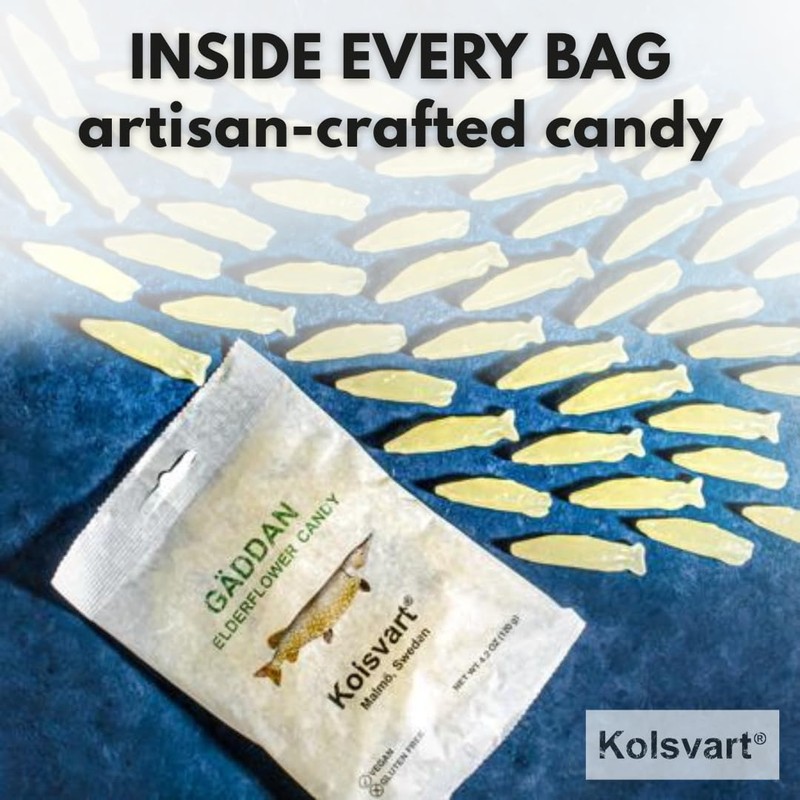 KOLSVART Swedish Candy, Torsken Shaped, Classic Scandinavian Gummy, Vegan, Gluten